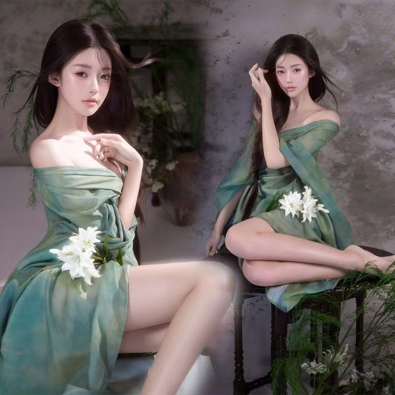 影楼新款新中式中国风个人写真服装清冷感连衣裙艺术照拍摄影服装