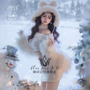 影楼新款秋冬雪景圣诞节拍照主题纯欲风皮草少女艺术照摄影服装