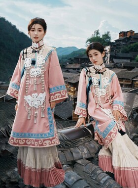 新款重工棉麻彝族全套服装四川凉山爆款传统旅拍摄影写真服饰套装