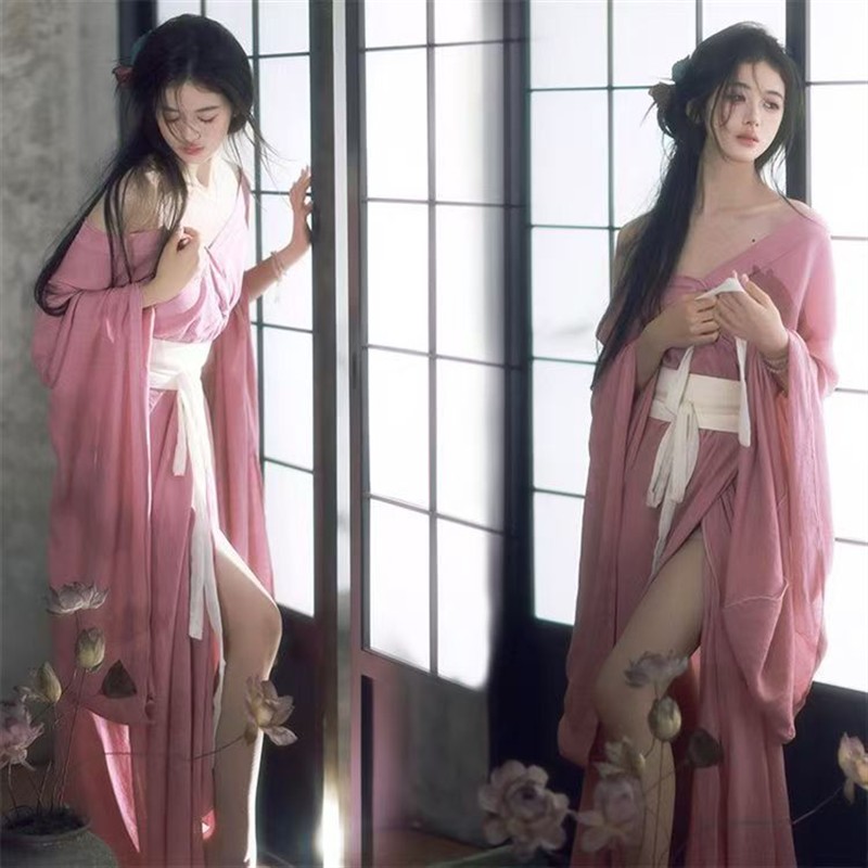 2025新款魏晋风古装改良荷花汉服古风大袖衫清冷风艺术照摄影服装