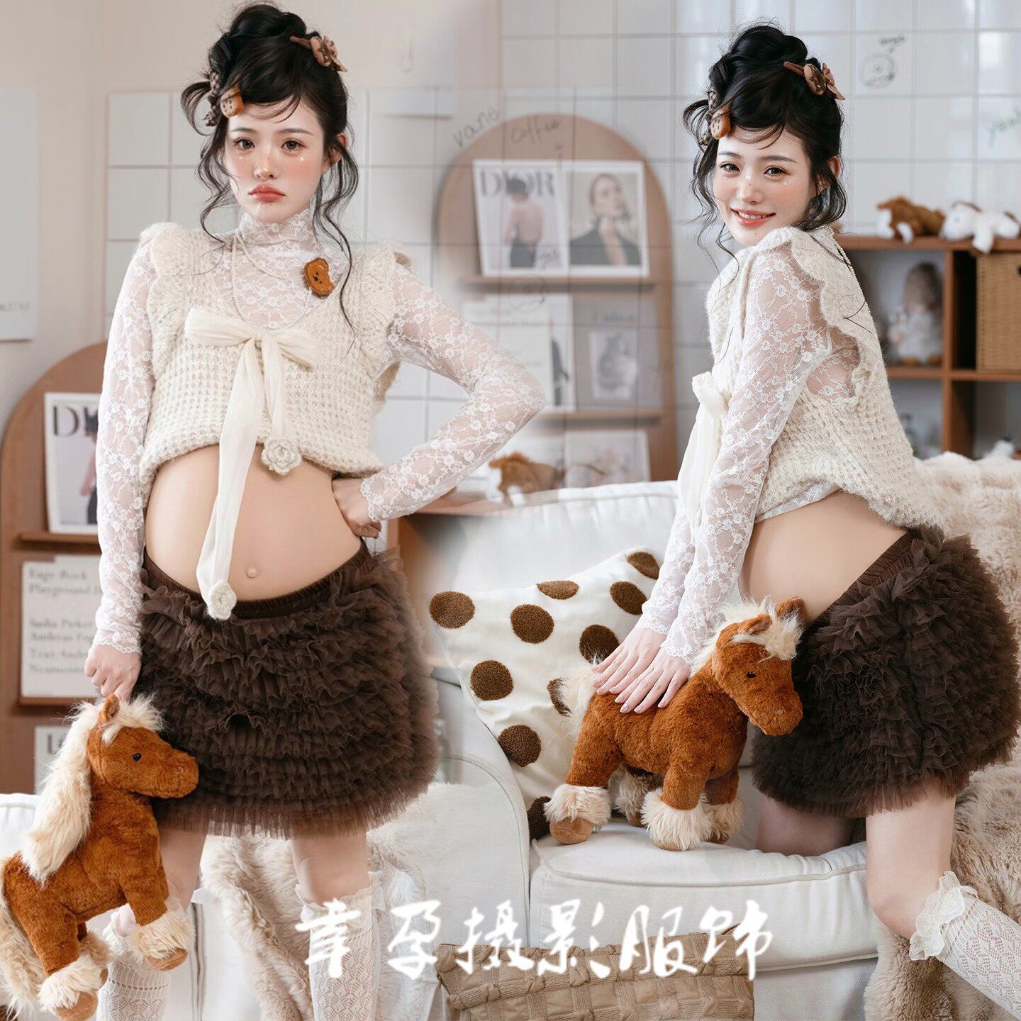 照相馆马年孕妇拍照服装韩系甜美套装可爱孕妈居家拍大肚照写真衣