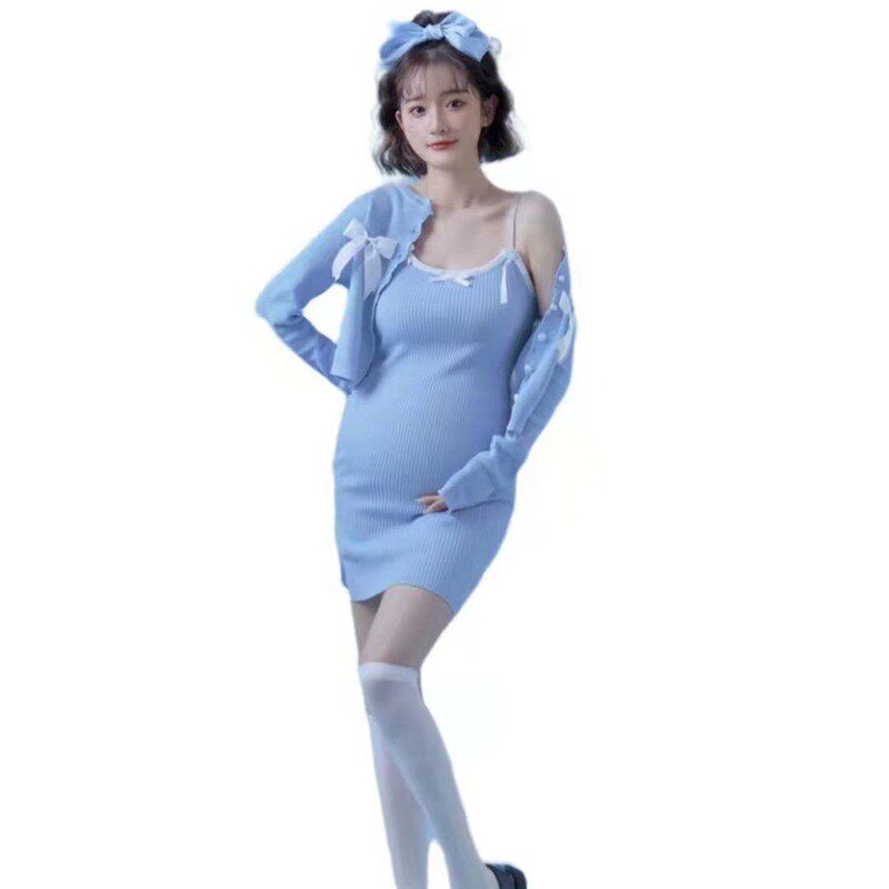 照相馆新款孕妈咪拍照韩版主题衣服小清新蓝色可爱摄影孕妇写真服