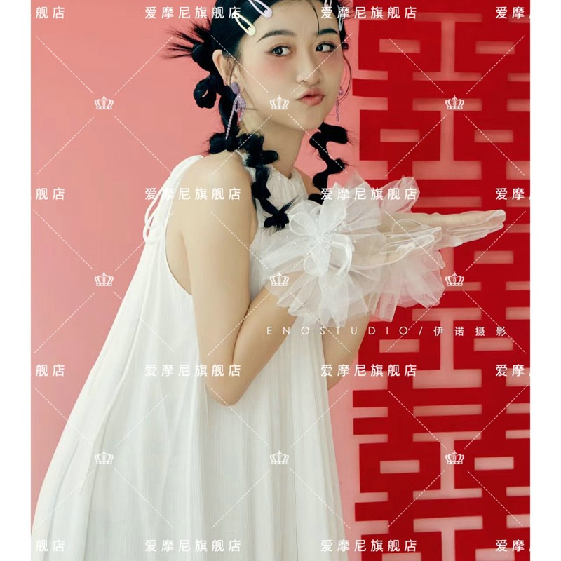 晨袍拍照新娘婚礼敬酒服高级感在逃公主结婚领证小白裙洋装礼服