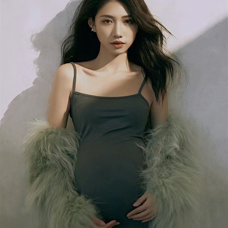 影楼新款孕妇拍照服装纯棉孕妇吊带连衣中长款鱼尾裙