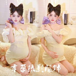 影楼梦中情猫孕妇写真连衣裙汤姆猫纯欲风孕妈咪大肚照礼服在家拍
