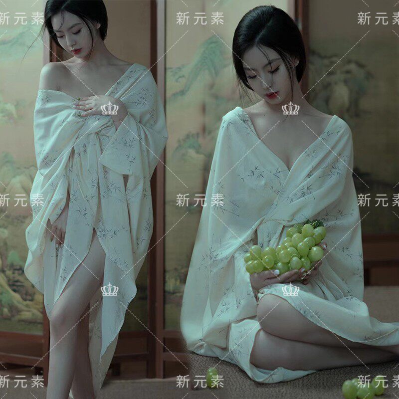 新款影楼古风清冷感新中式写真复古水墨画旗袍个人艺术照拍摄服装