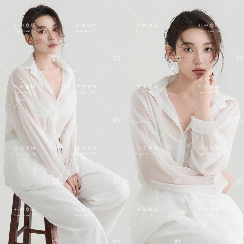 影楼2026春日新款个人小清新氧气感白衬衫情绪肖像艺术照写真服装