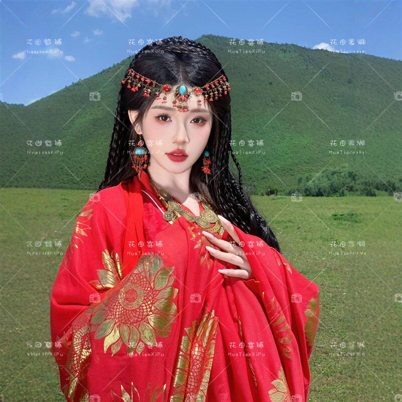 异域风情民族风照相馆旅拍服装东宫小枫古装汉服红色藏族藏袍摄影