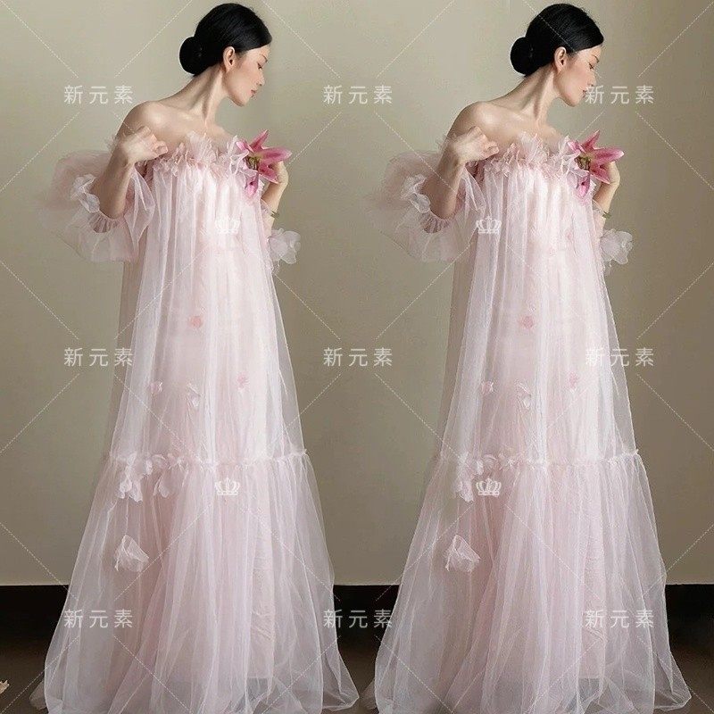 晨袍女新娘轻纱吊带粉色网纱长裙礼服法式高级感晨袍写真摄影服装,男装,其他民族服装,淘宝优惠券,粉丝福利购,淘宝优惠卷