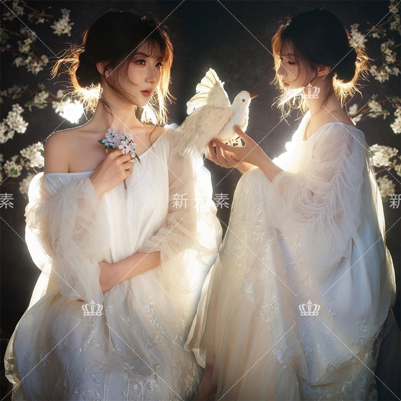 照相馆拍照新款白色蕾丝连衣裙梦幻舞台写真摄影服装神明少女礼服