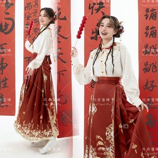 影楼主题新年复古红色马面裙个人写真拍照服装春节艺术照摄影服装