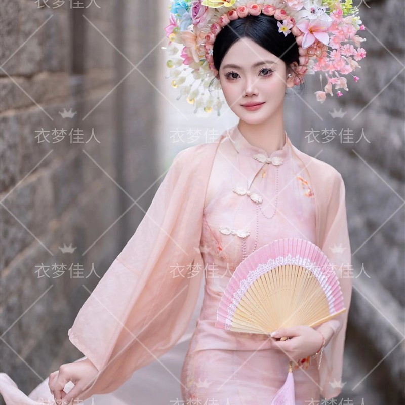 新款泉州浔埔女簪花主题复古旗袍写真服装外景旅拍民族风艺术照服
