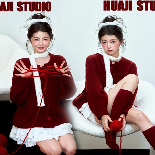 照相馆新款韩系画报风耶诞新年元旦写真摄影服装甜美杂志风拍照衣