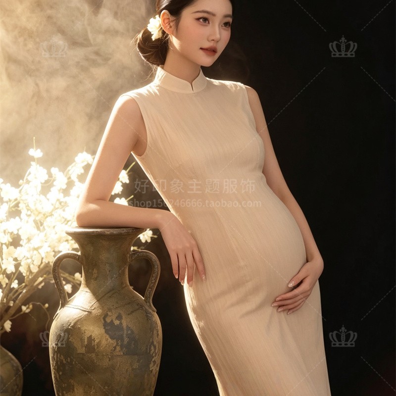 影楼新款新中式孕妇装旗袍连衣裙气质显瘦清冷艺术照个人摄影服装