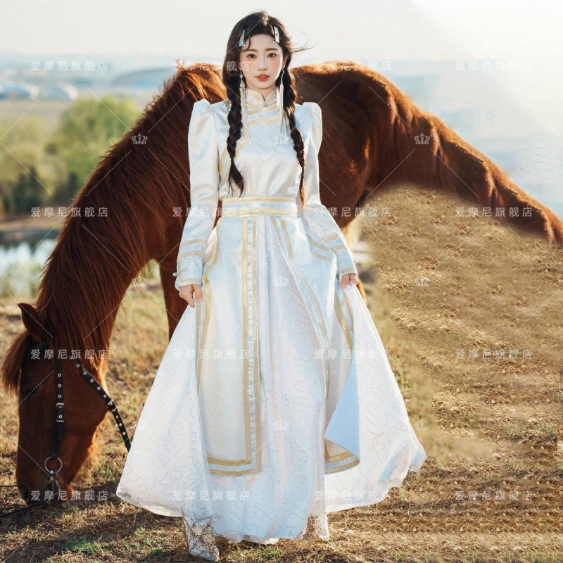 新款爆款蒙古袍公主少数民族舞蹈演出服饰旅拍蒙古族写真服装摄影