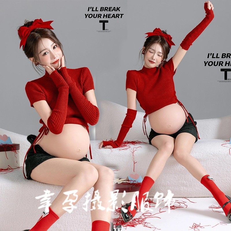 新年主题孕妇拍照服装影楼新款喜庆红色套装情侣孕妈咪大肚照摄影,男装,其他民族服装,淘宝优惠券,粉丝福利购,淘宝优惠卷