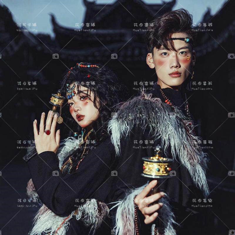 爆款情侣藏族服装大毛领藏袍西藏云南旅拍写真拍照民族风藏袍套装