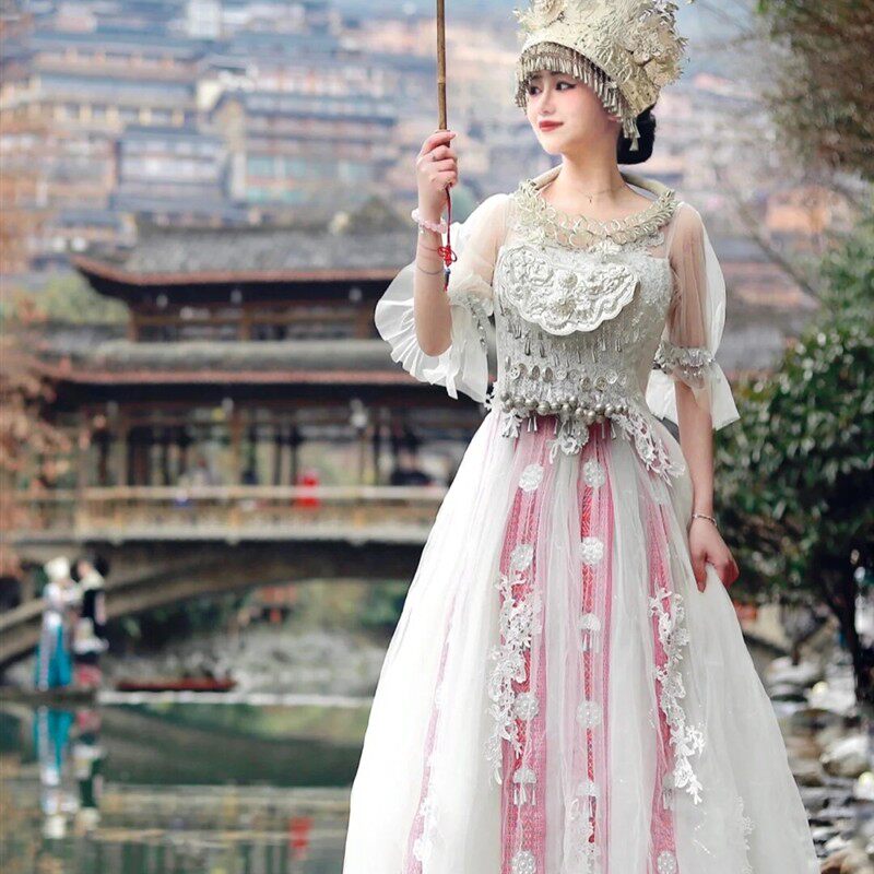 阿嘞新款苗族摄影服装土家族湘西贵州少数民族四季主持演出服