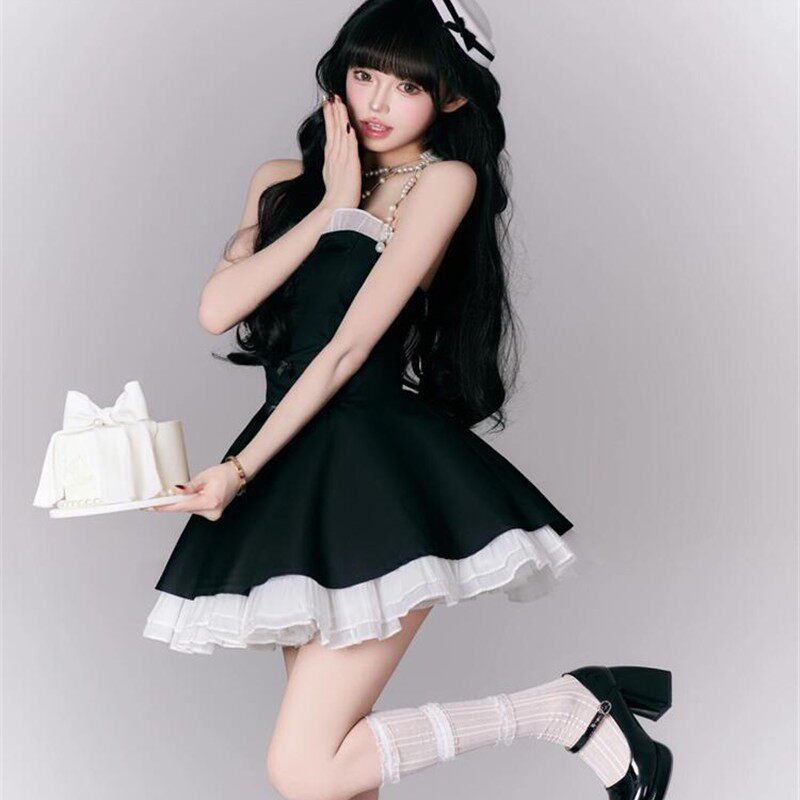 摄影工作室新时尚生日主题黑色管顶裙甜美的韩国风格小清新摄影服
