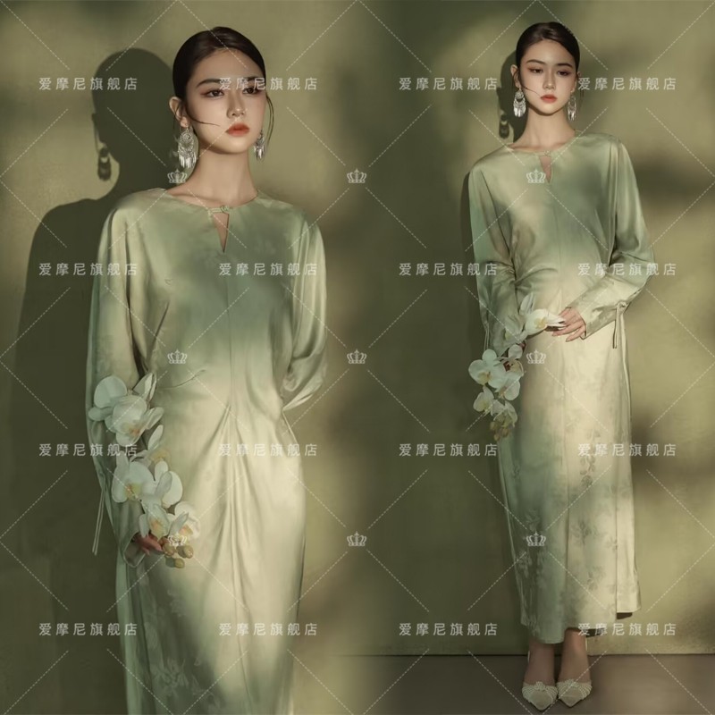 2025影楼新款新中式清冷氛围感国风气质优雅旗袍肖像拍照摄影服装