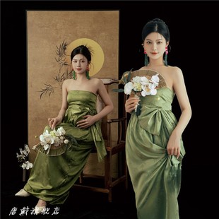 影楼孕妇拍照服装新中式复古水墨画抹胸裙礼服孕期妈咪艺术照摄影