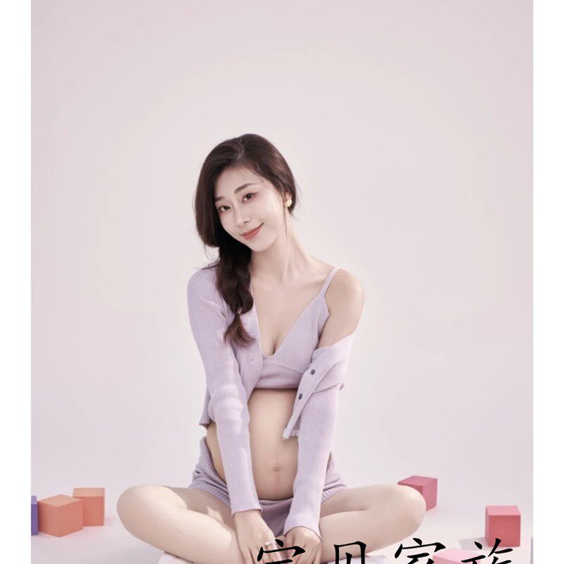 孕妇拍照服饰妈咪肚影楼毛织衣紫色小清新专用片在家艺术个人写真