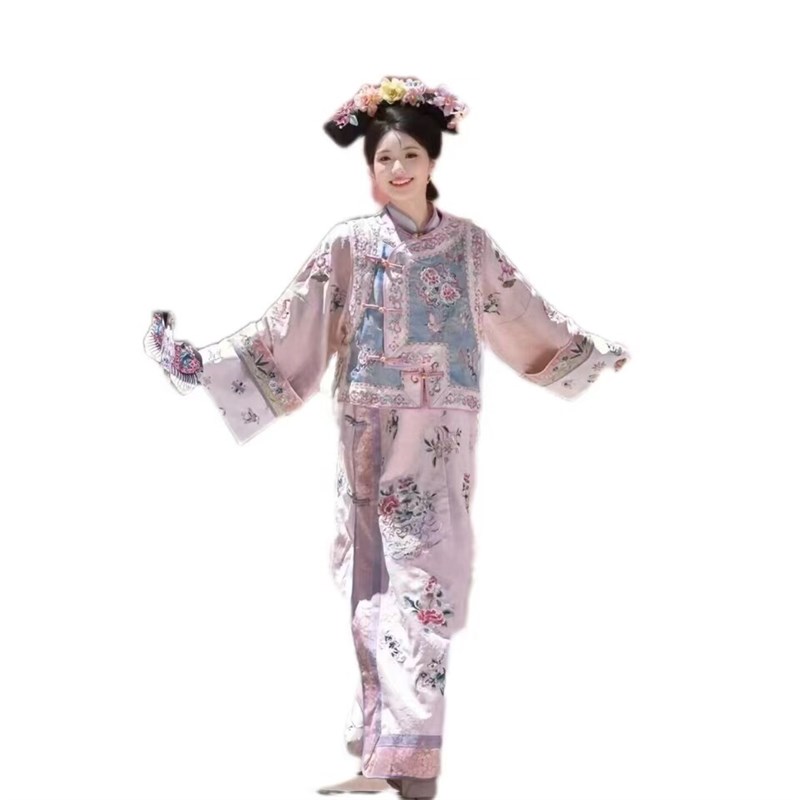 汉服女清代印花古装清朝延吉公主旗袍宫廷格格服两件套旅拍服装女