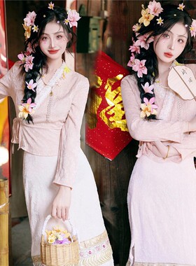 新款小娘惹簪花旅拍服女西双版纳少数民族刺绣服装小清新摄影服装