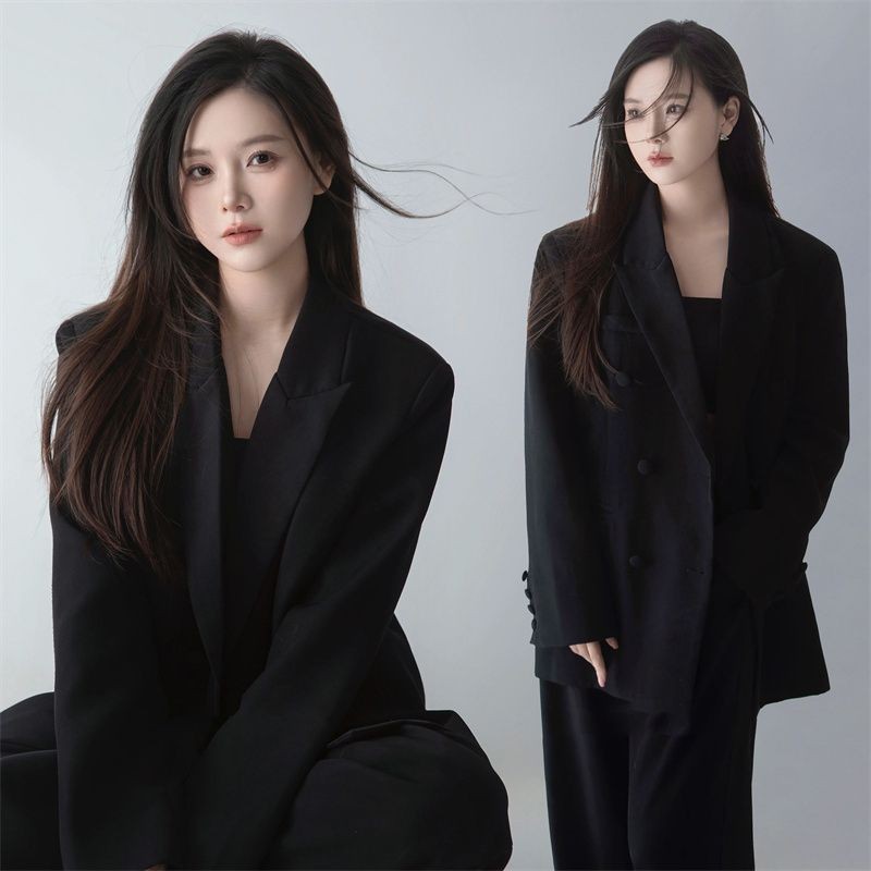 24韩系气质高级感纯欲风少女黑色西装影楼拍照主题艺术照摄影服装