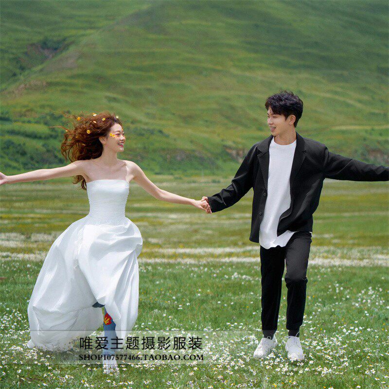 法式吊带轻纱婚纱 小个子新娘礼服 白色复古简约小众连衣裙