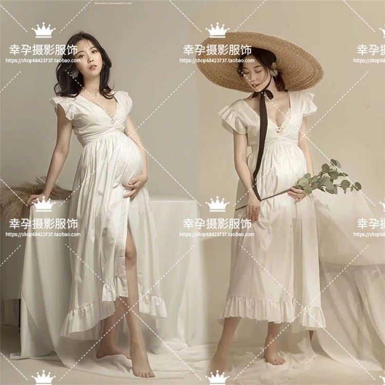 孕妇摄影服装新款唯美白色孕妈咪大肚照衣服孕妇照片写真拍照服装