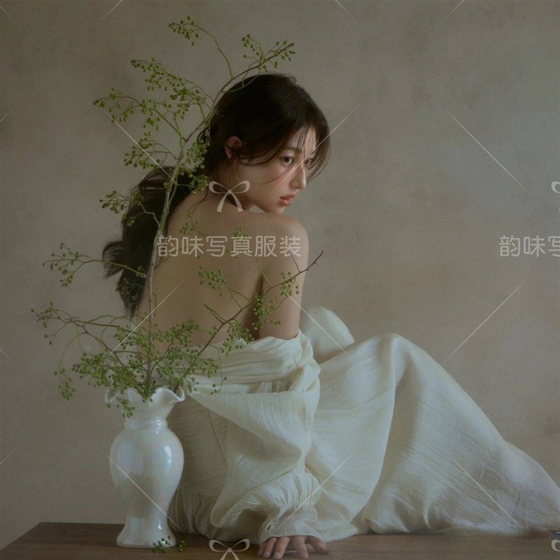 影楼新款写真气质少女服装禅意温柔连衣裙中式早春清冷高级长裙