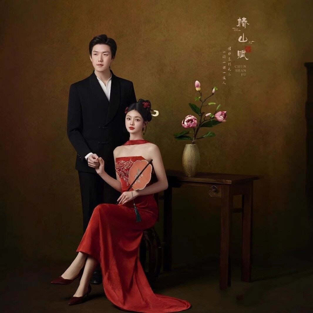 影楼拍照主题服装新中式中国风礼服婚纱礼服内景拍照蕾丝刺绣晨袍