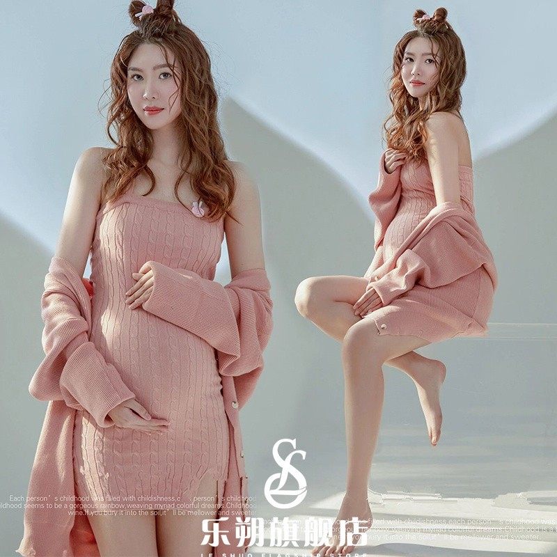 孕妇照片写真摄影服装新款影楼唯美少女感孕妈咪大肚拍照针织套装