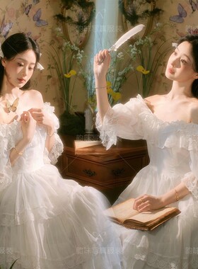 法式油画风少女连衣裙 影楼拍摄复古风格2026秋季新款服装