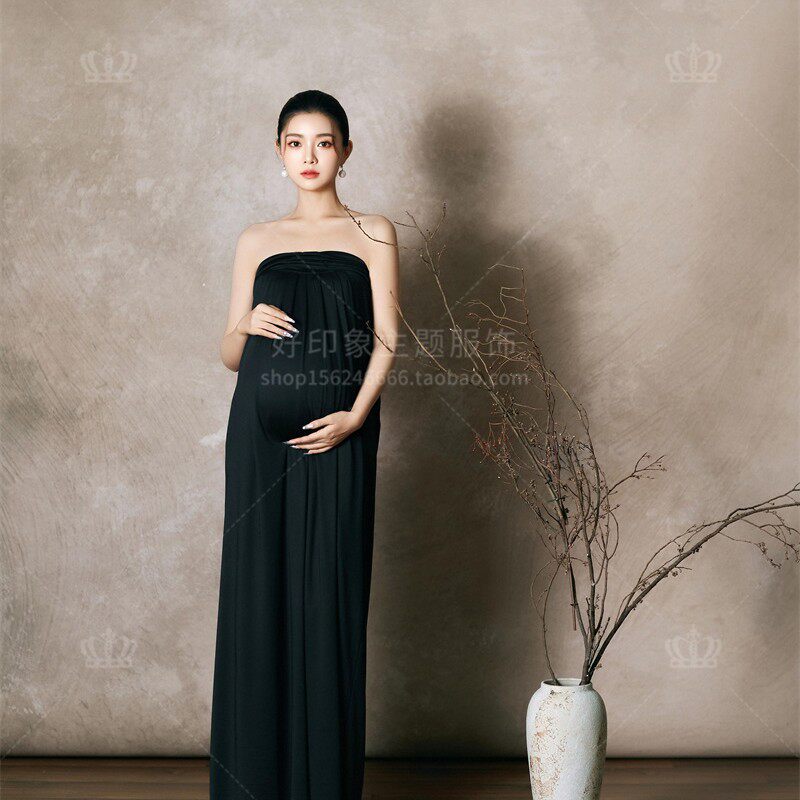 孕妇装梦幻仙女风网纱连衣裙女多层裙摆绑带流苏摄影礼服