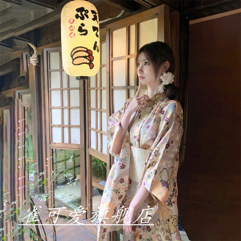 改良版日式和服连衣裙 花色和风浴衣 聚酯纤维神明少女写真服装