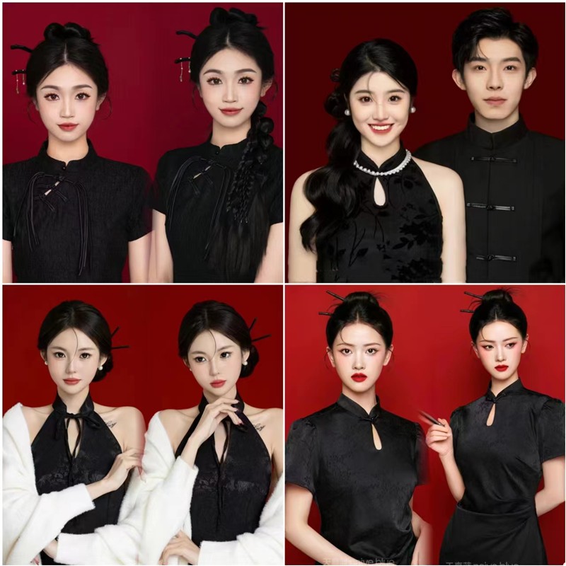 影楼新中式证件照肖像写真主题复古旗袍高级感情侣艺术照摄影服装