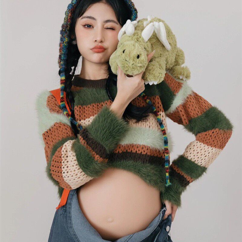 影楼新款孕妇照服装针织毛衣牛仔连体裤时尚个性艺术拍照服装女