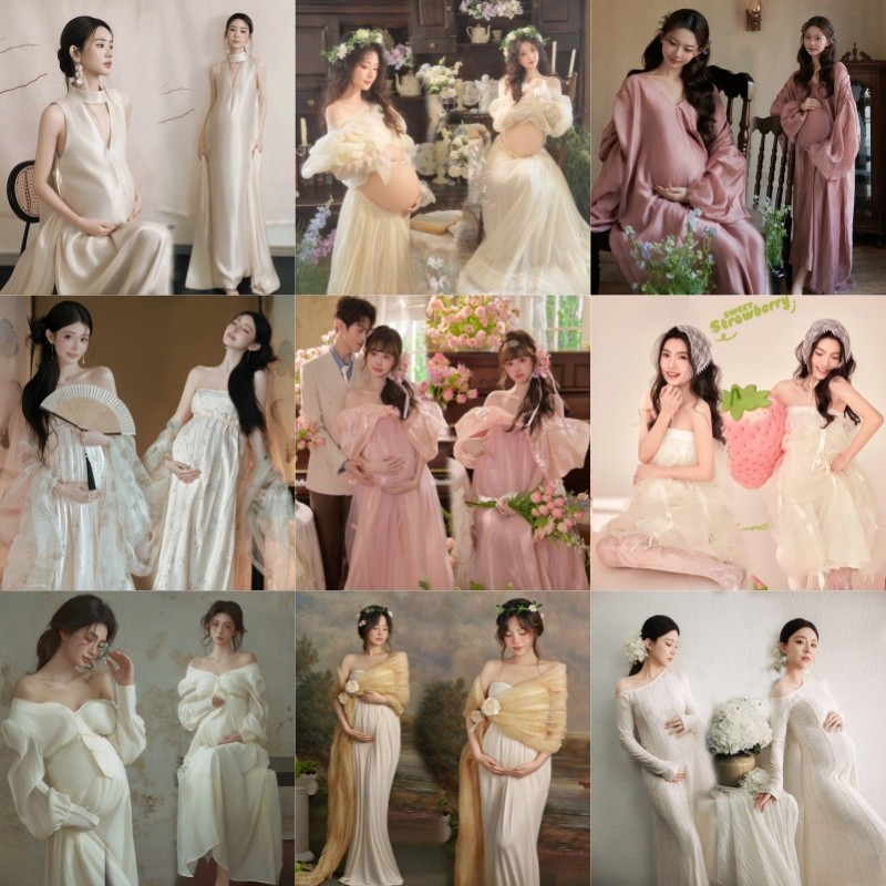 孕妇拍照服装影楼新款法式复古油画风高级感抹胸长裙礼服艺术摄影