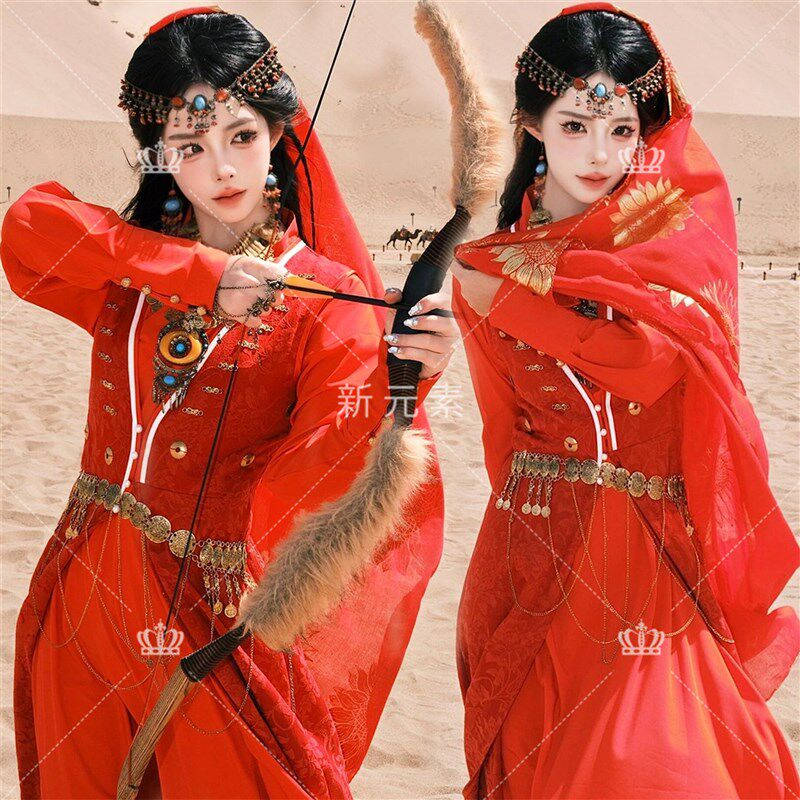 照相馆新款异域风情红色古装少女东宫同款小枫沙漠写真旅拍古风套