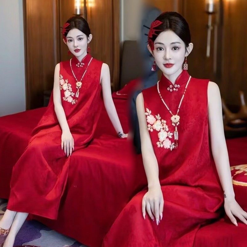 新中式晨袍女新娘高级感订婚改良无袖酒红色旗袍结婚敬酒服小个子,个性定制/设计服务/DIY,动漫/cos制服定制/加工,淘宝优惠券,粉丝福利购,淘宝优惠卷