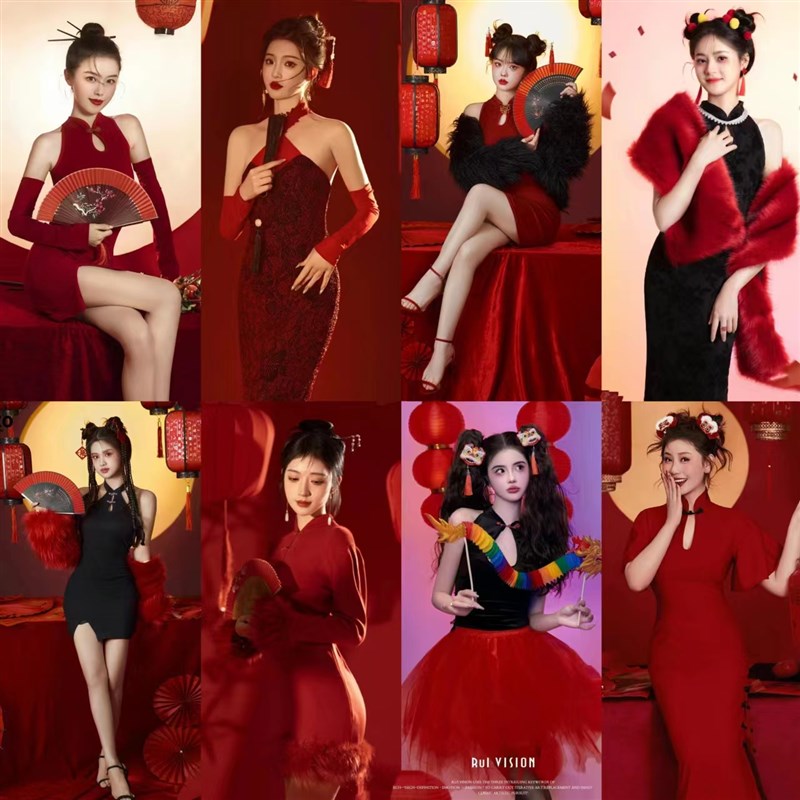 新款新年中国风复古旗袍写真服装时尚个性年会派对舞台夜店演出服