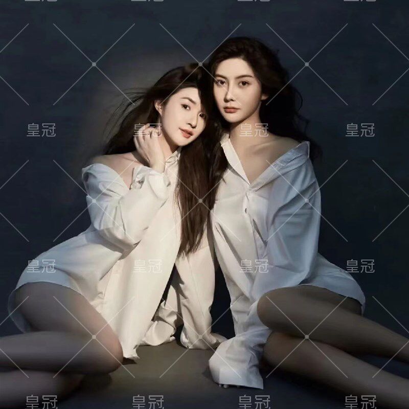 影楼拍照姐妹写真服装温柔气质御姐范闺蜜艺术照摄影长款白色衬衫