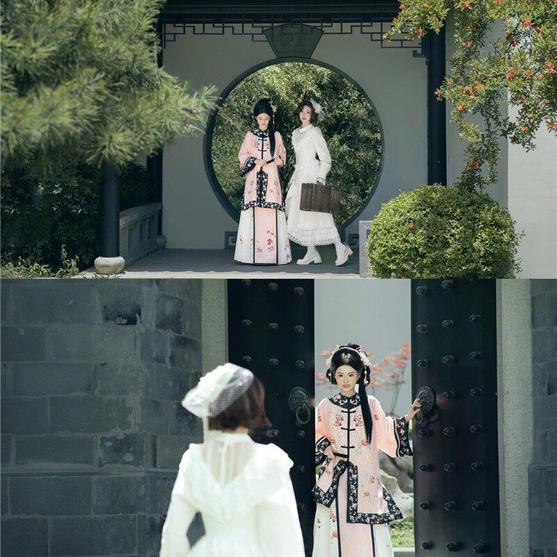清汉服女和留洋大小姐闺蜜写真拍照服装复古风清朝格格服摄影衣服