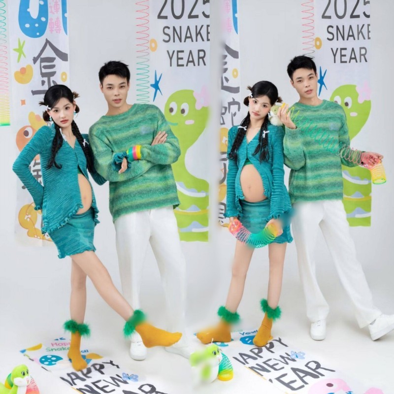 2025蛇年新款孕妇照情侣蛇年主题拍照服装唯美孕妈咪艺术照摄影服