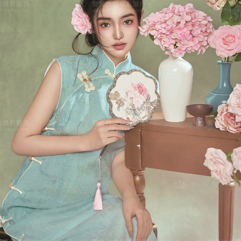 影楼新款新中式孕妈妈个人主题复古风油画拍照旗袍孕妇照摄影服装