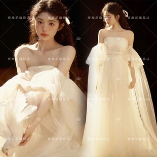影楼拍照法式光影少女写服装温柔唯美公主风白月光艺术照摄影婚纱