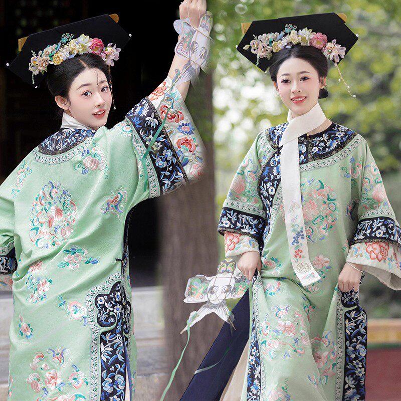 清代宫廷风汉服旗袍写真女装满清旗装清朝格格服装洋装摄影衣服