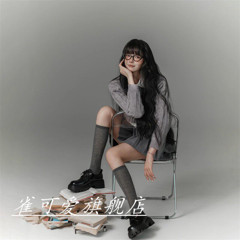 影楼少女主题服装法式室内简约灰色少女个人艺术学生服拍照摄影服